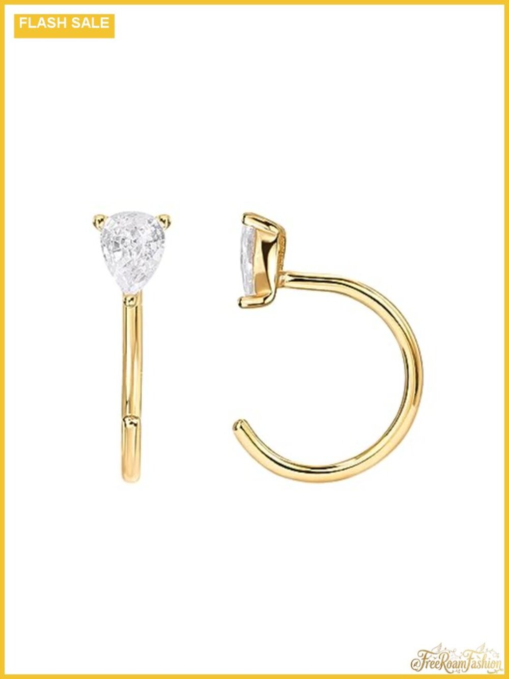 14K Gold Plated Half Hoop Earrings for Women Cubic Zirconia Huggie